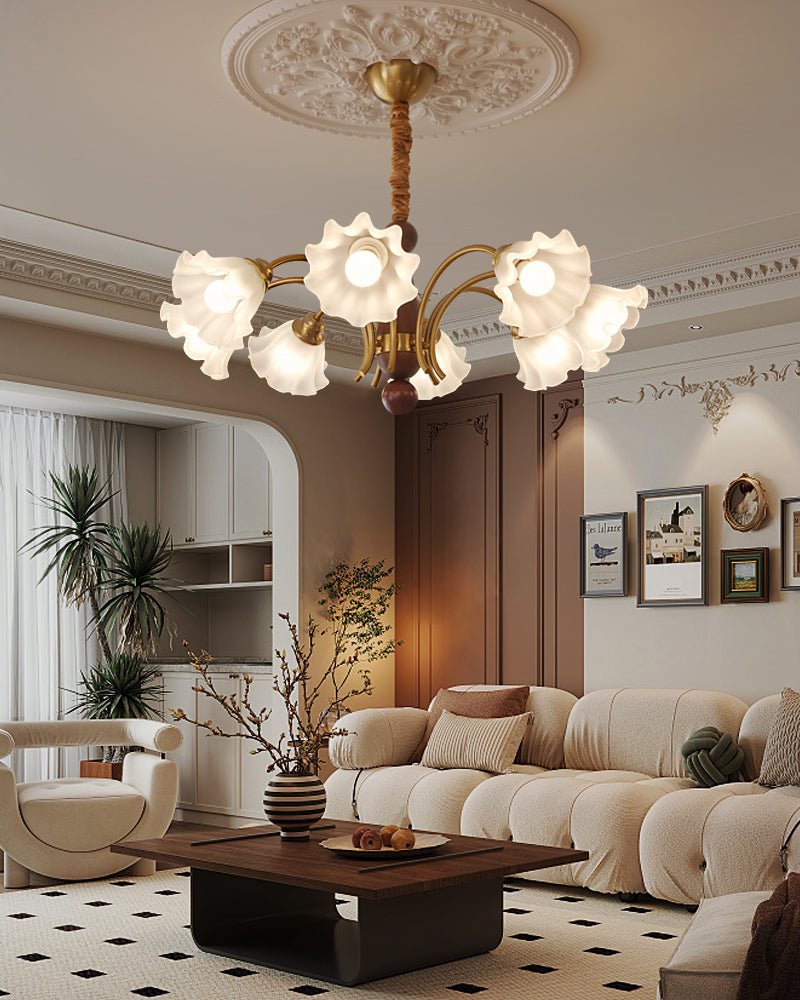 Ilvinan Traditional Elegance Wood Glass Chandelier-Neutral Decor