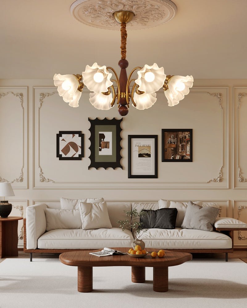 Ilvinan Traditional Elegance Wood Glass Chandelier-Neutral Decor