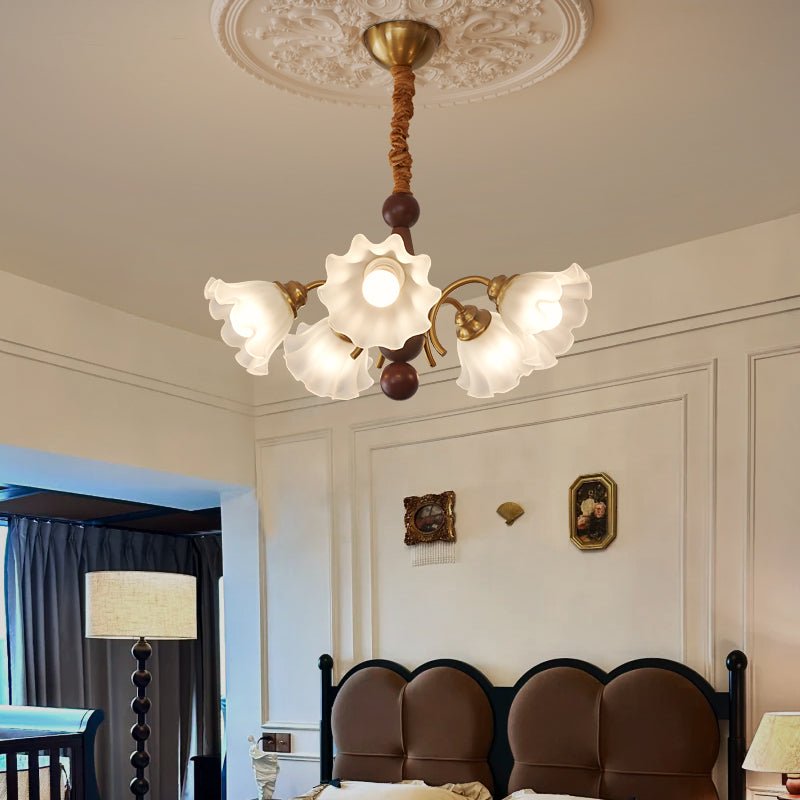 Ilvinan Traditional Elegance Wood Glass Chandelier-Neutral Decor
