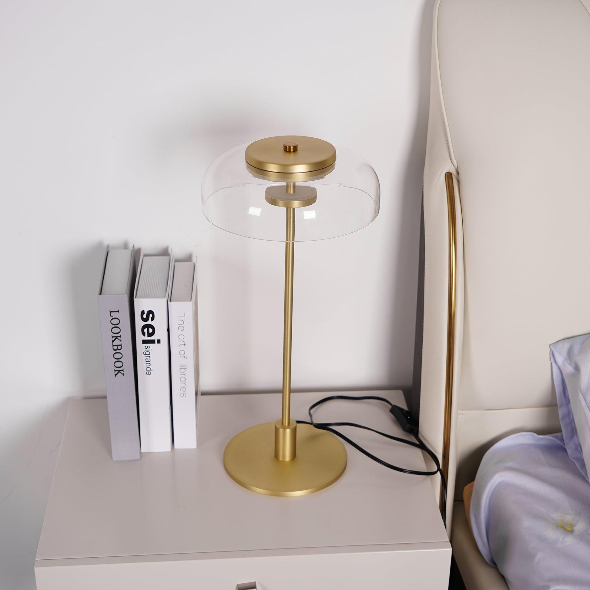 Salem Table Lamp Clear Glass Shade Wood Base-Neutral Decor