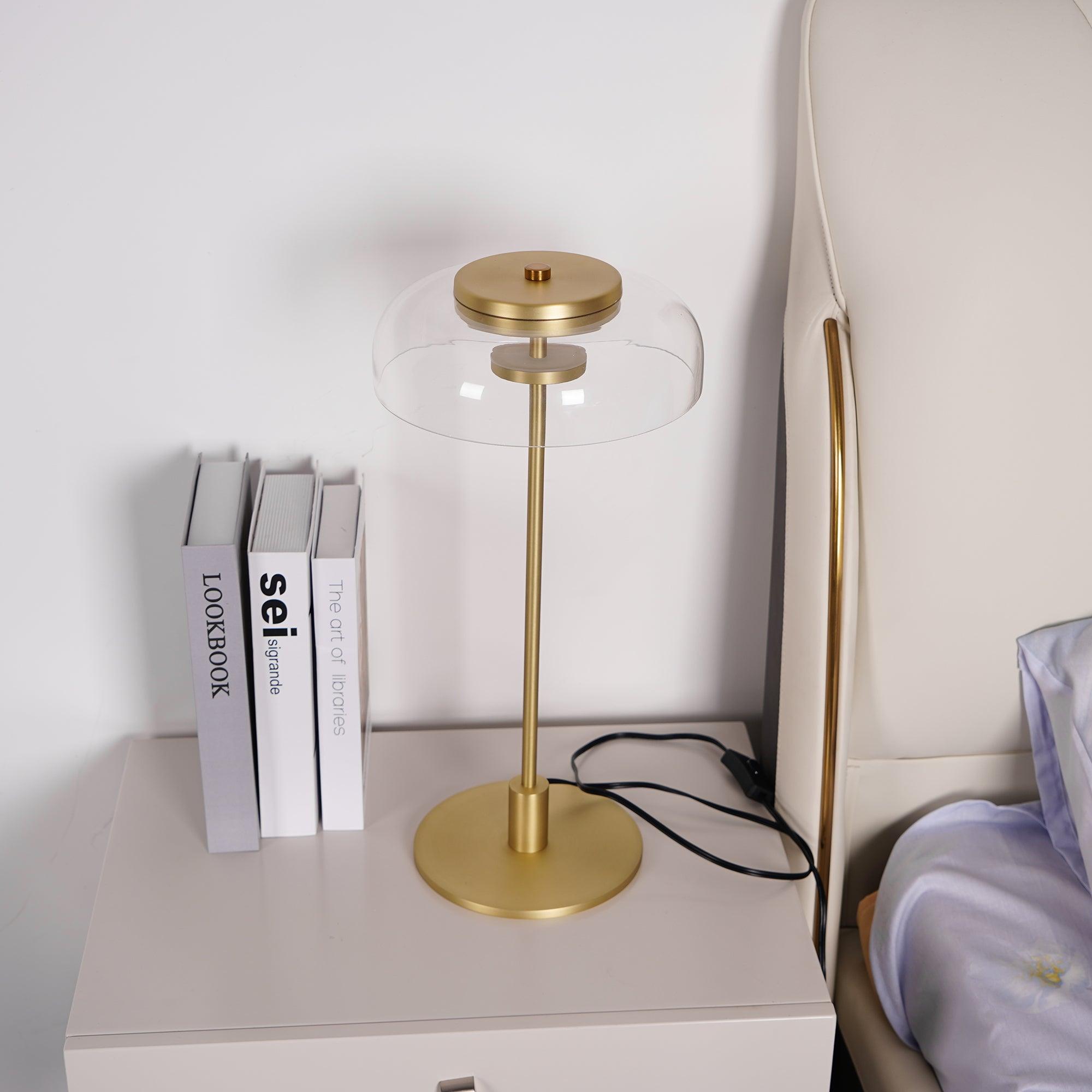 Salem Table Lamp Clear Glass Shade Wood Base-Neutral Decor
