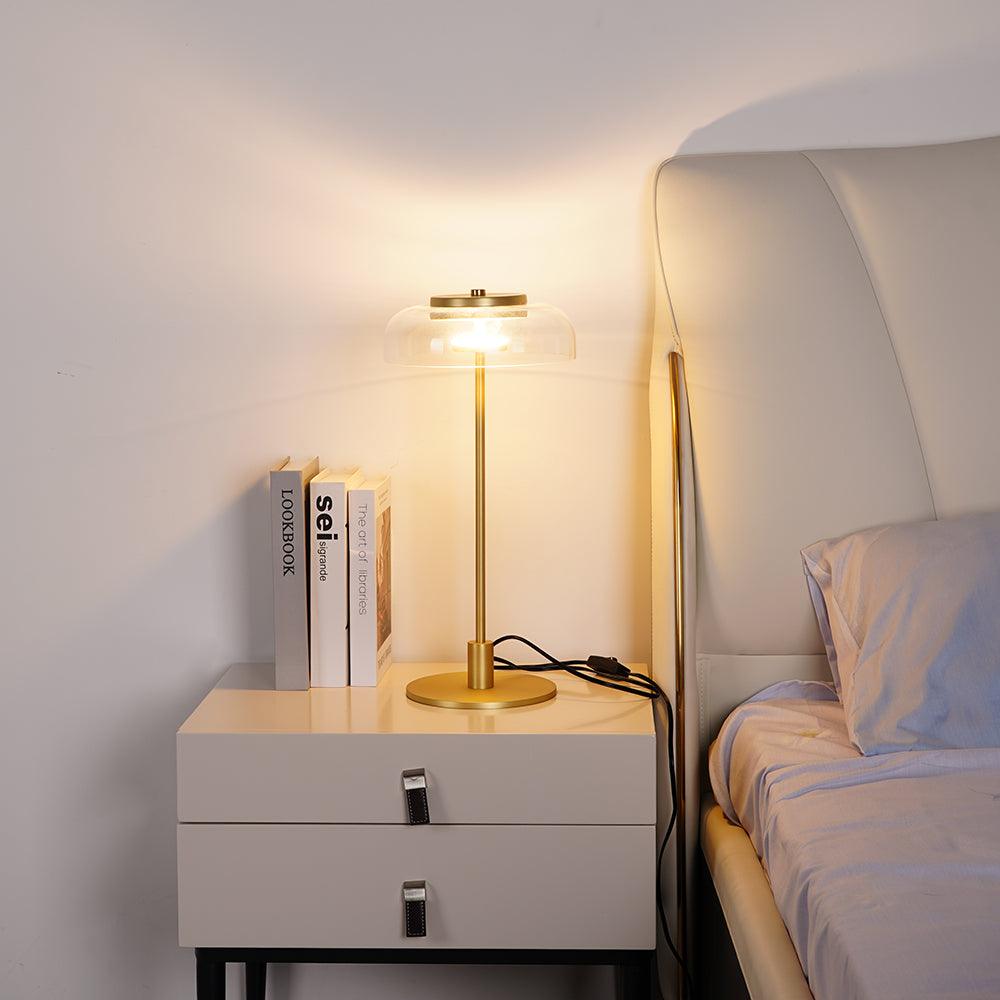 Salem Table Lamp Clear Glass Shade Wood Base-Neutral Decor