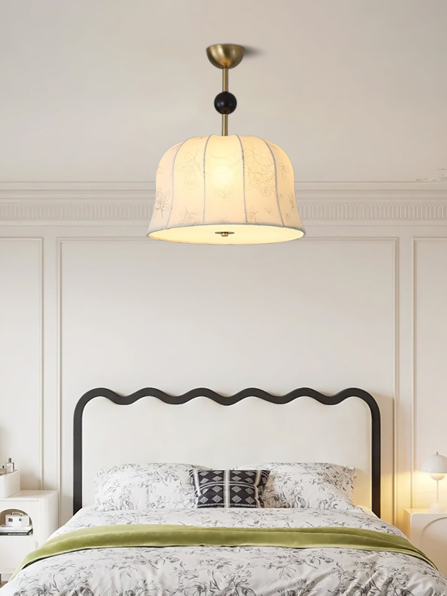 Avnoren Blossom Curve Fabric Wood Pendant Lamp-Neutral Decor