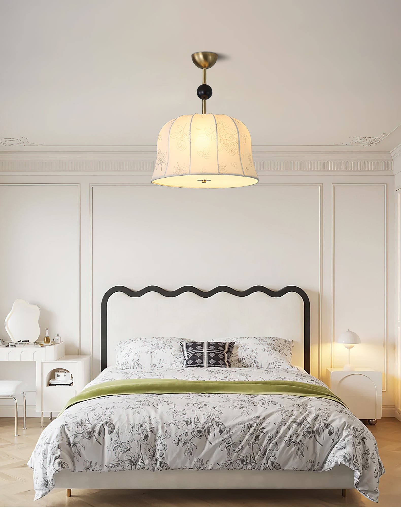 Avnoren Blossom Curve Fabric Wood Pendant Lamp-Neutral Decor
