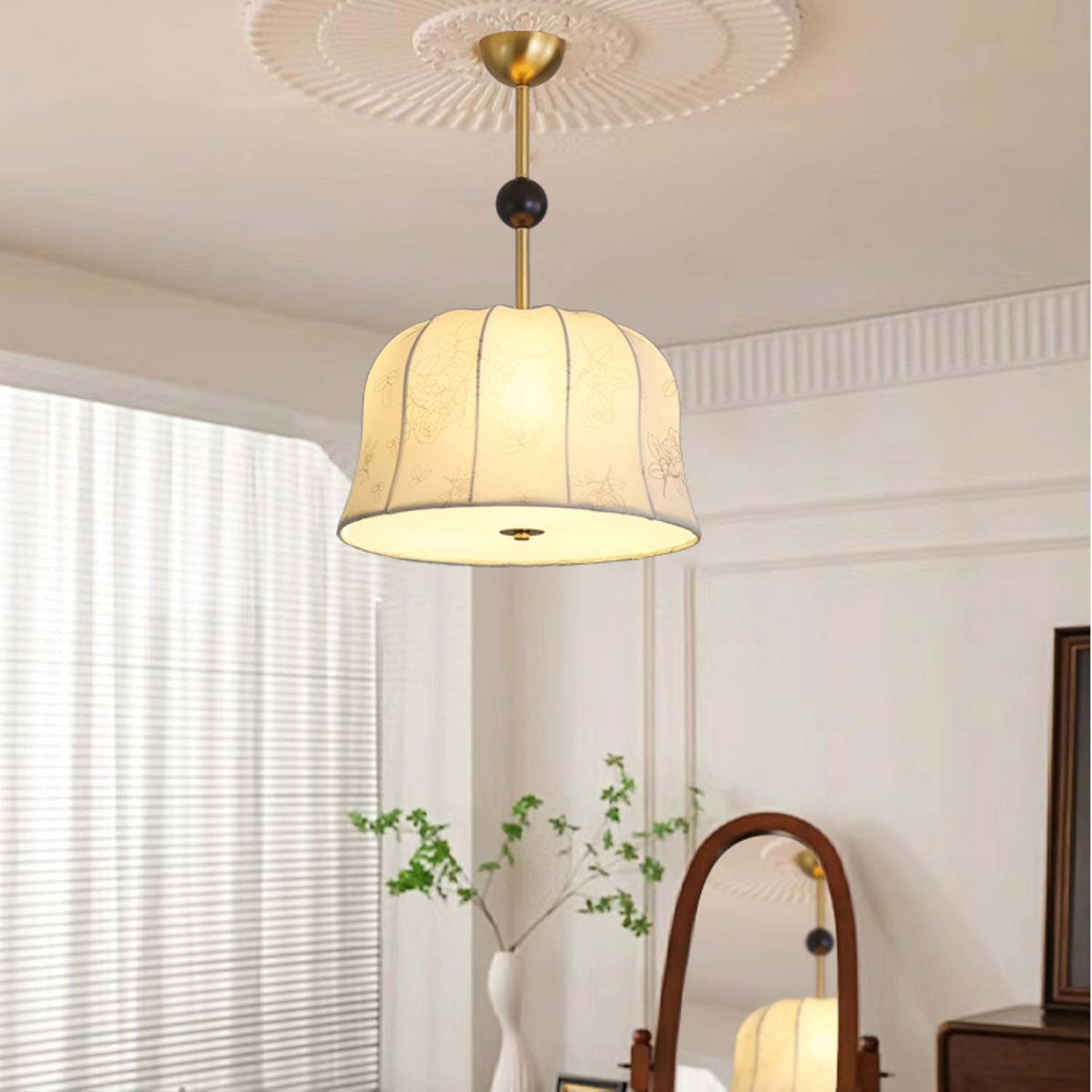 Avnoren Blossom Curve Fabric Wood Pendant Lamp-Neutral Decor