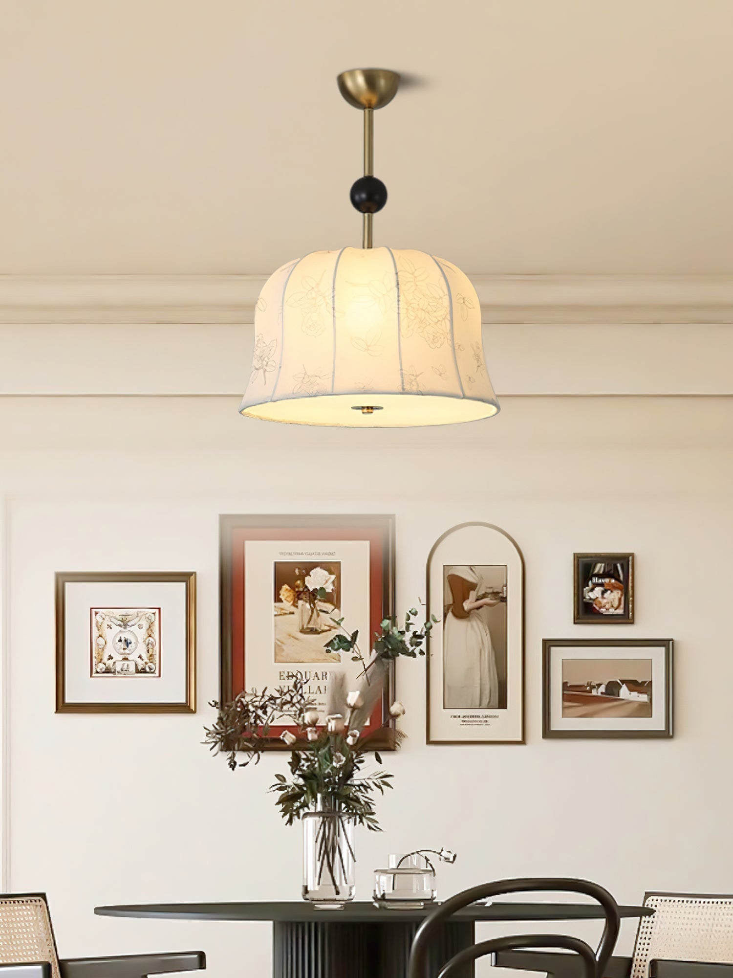 Avnoren Blossom Curve Fabric Wood Pendant Lamp-Neutral Decor