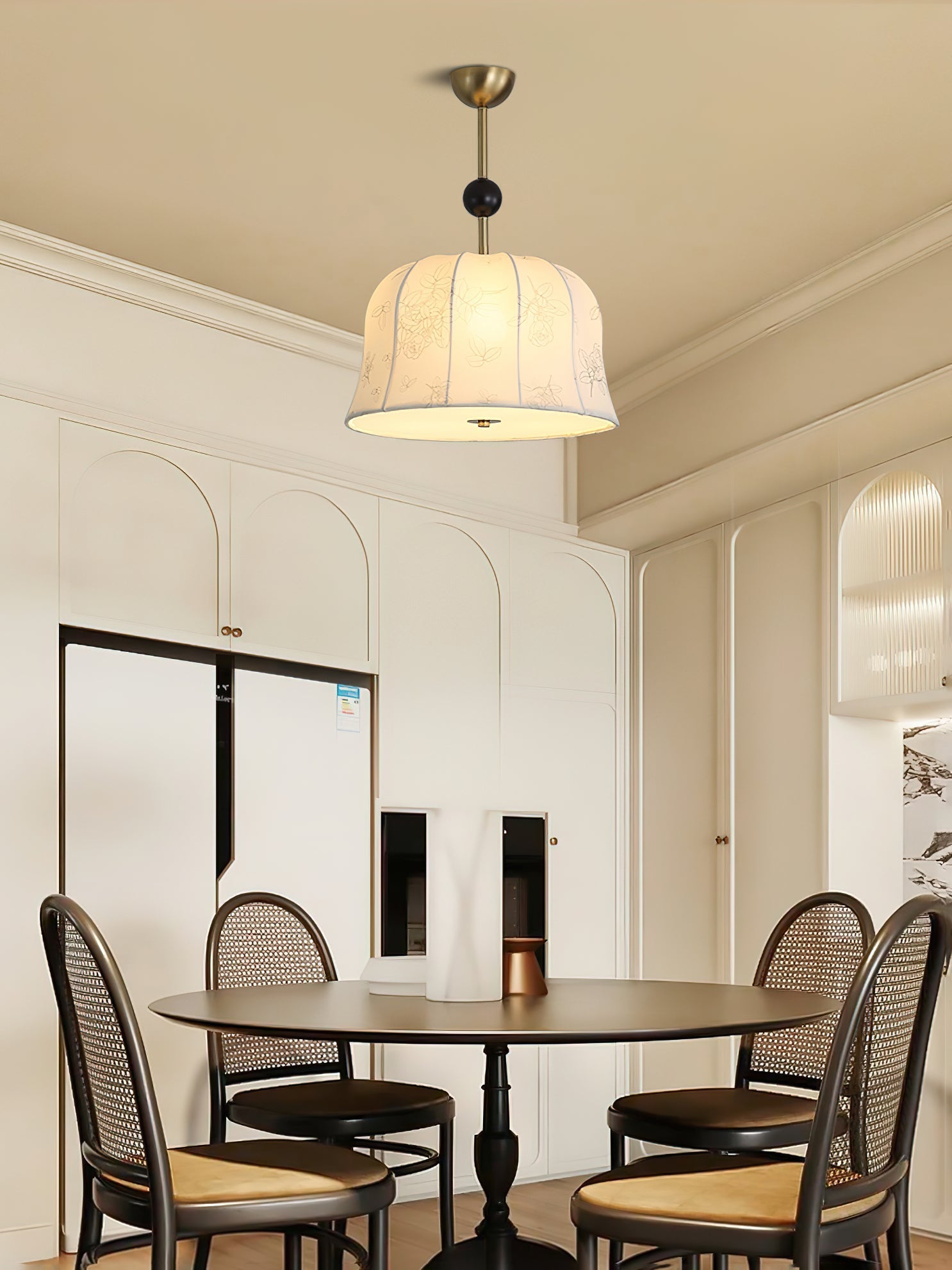 Avnoren Blossom Curve Fabric Wood Pendant Lamp-Neutral Decor