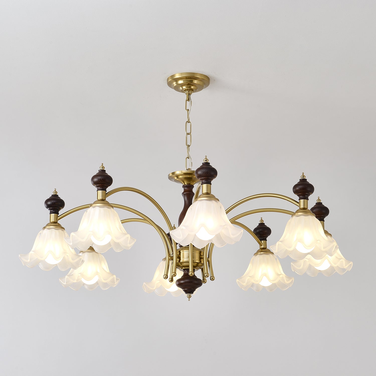 Jesolan Chandelier Wood & Brass Blossom Flowers-Neutral Decor