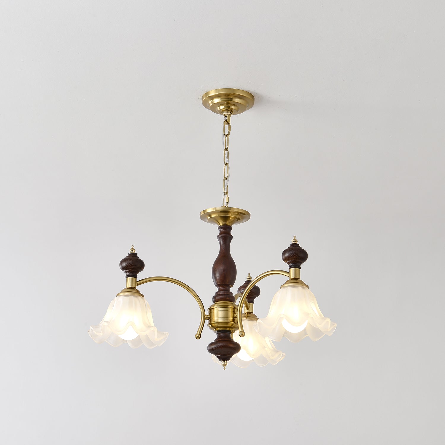 Jesolan Chandelier Wood & Brass Blossom Flowers-Neutral Decor
