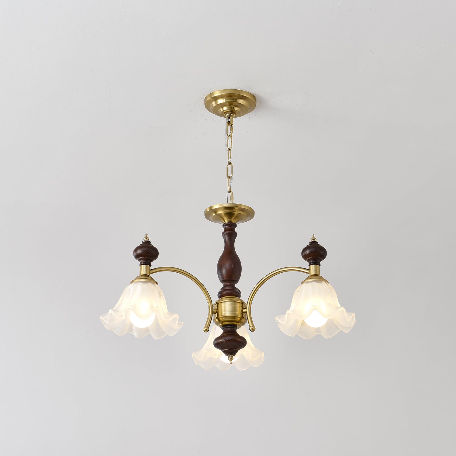 Jesolan Chandelier Wood & Brass Blossom Flowers-Neutral Decor