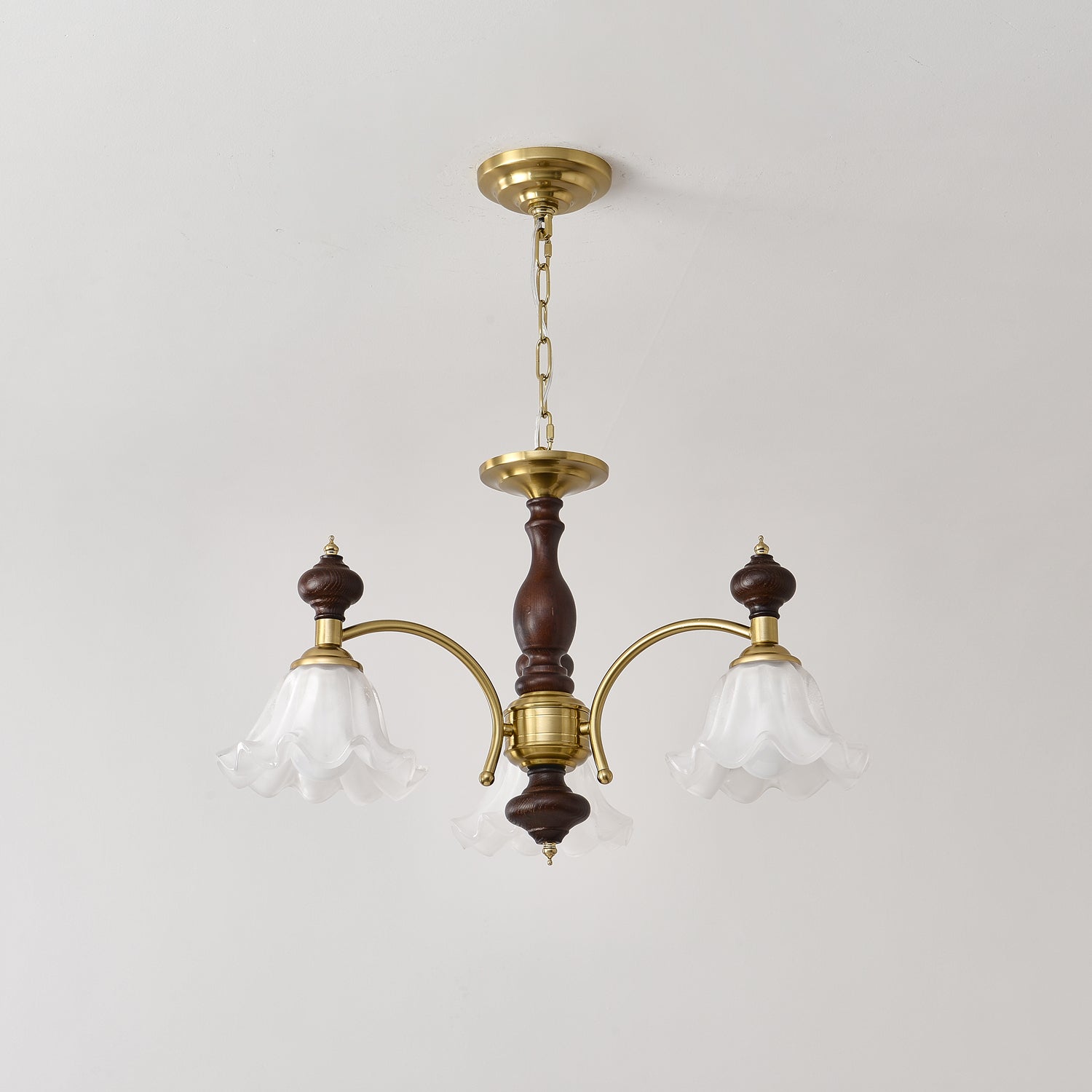 Jesolan Chandelier Wood & Brass Blossom Flowers-Neutral Decor