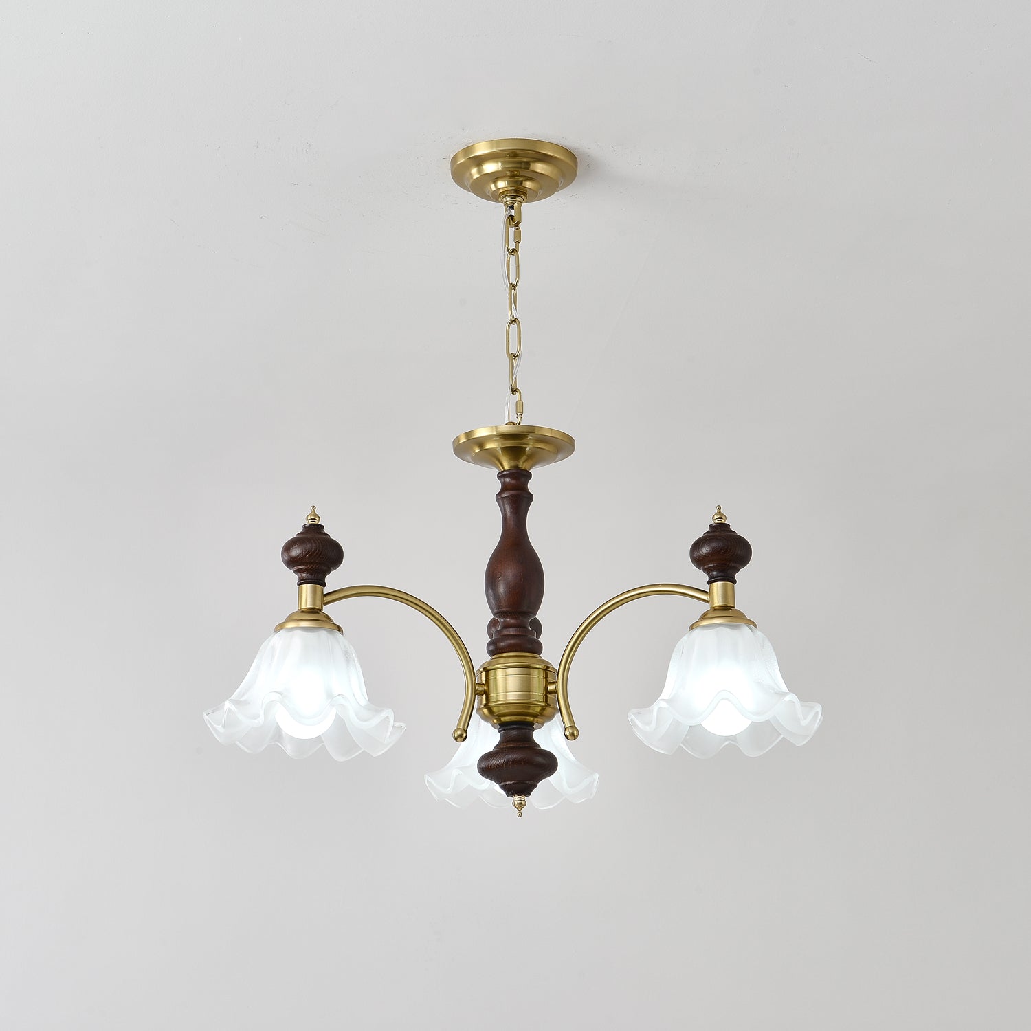 Jesolan Chandelier Wood & Brass Blossom Flowers-Neutral Decor