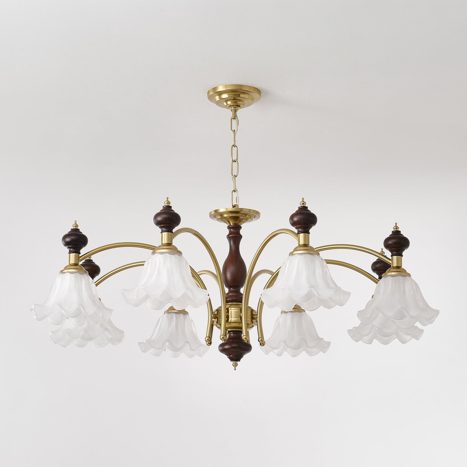 Jesolan Chandelier Wood & Brass Blossom Flowers-Neutral Decor