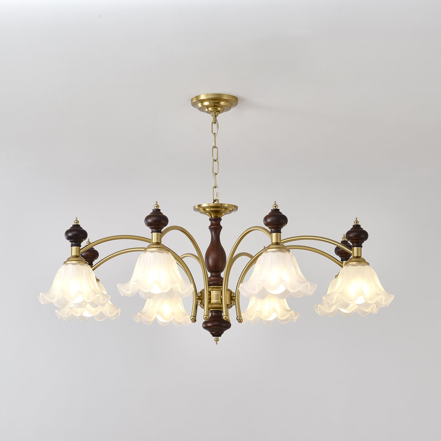 Jesolan Chandelier Wood & Brass Blossom Flowers-Neutral Decor