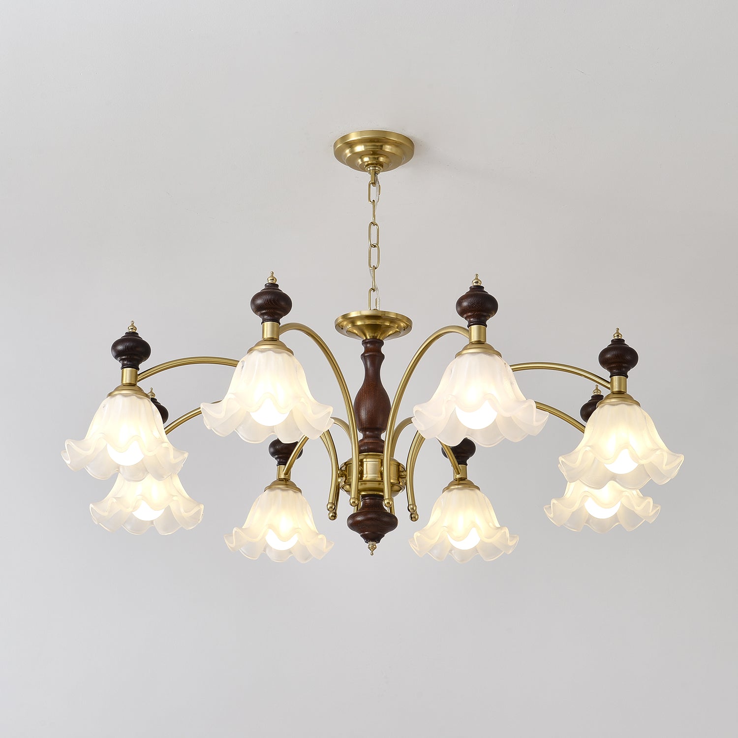 Jesolan Chandelier Wood & Brass Blossom Flowers-Neutral Decor