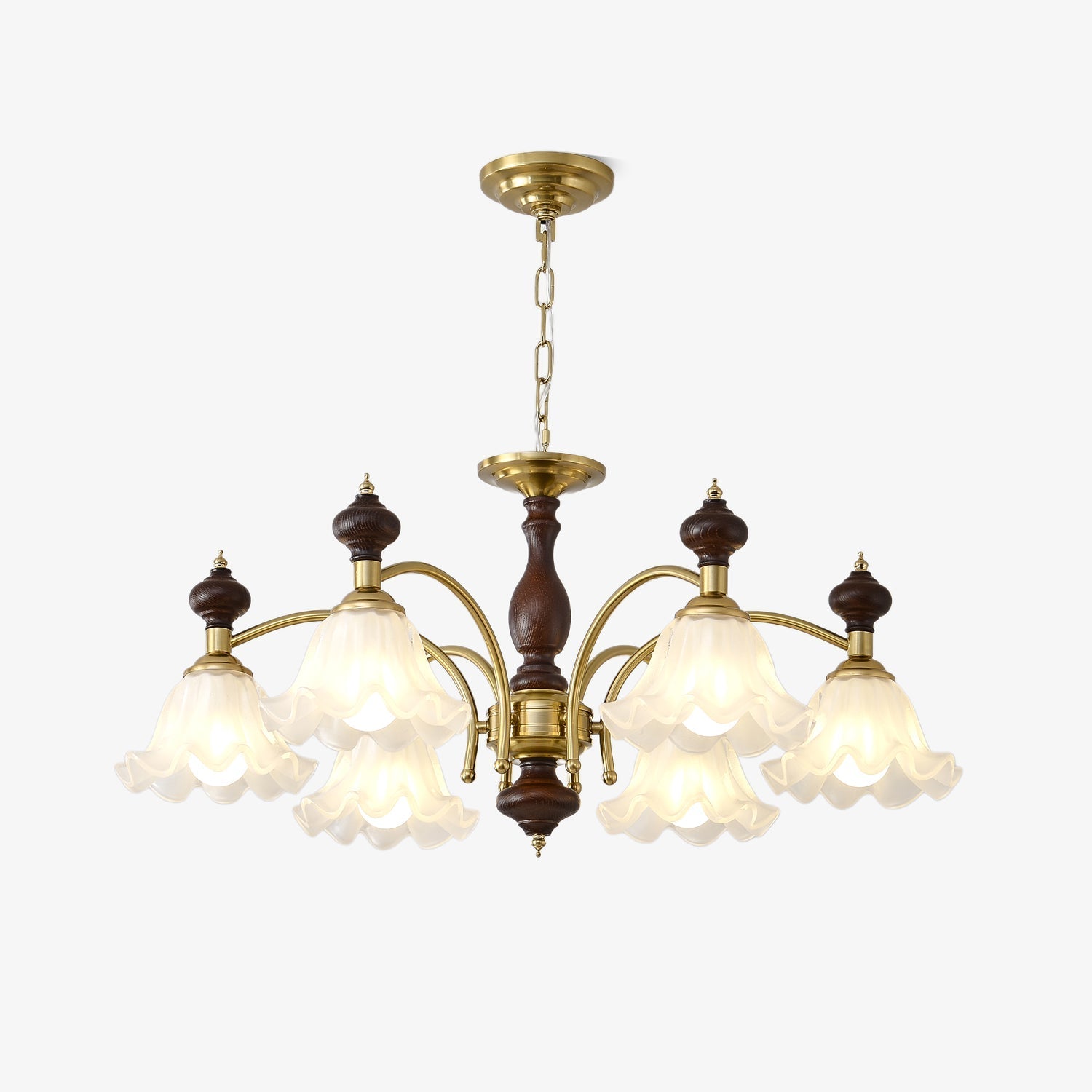 Jesolan Chandelier Wood & Brass Blossom Flowers-Neutral Decor