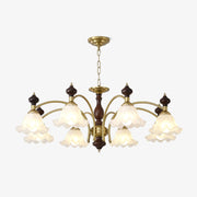 Jesolan Chandelier Wood & Brass Blossom Flowers-Neutral Decor
