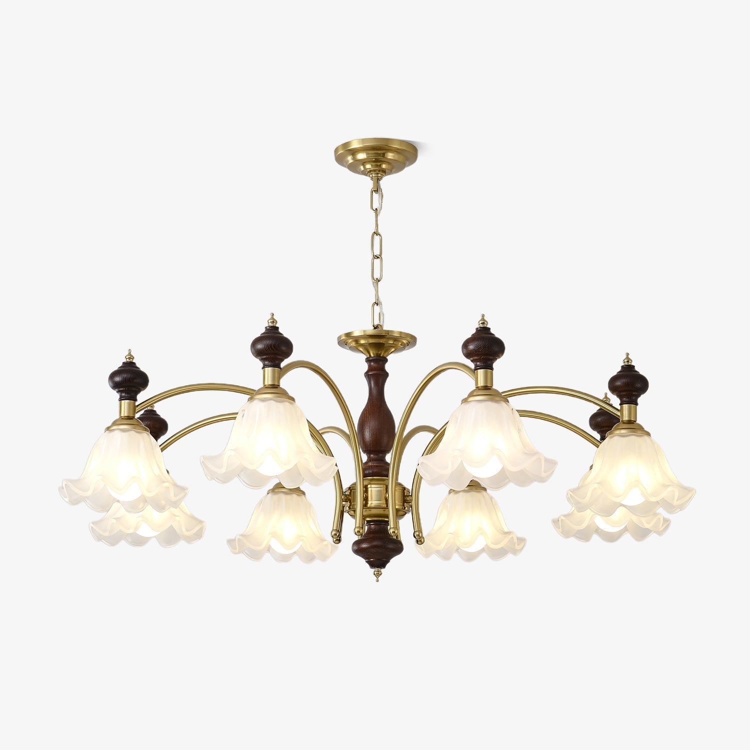 Jesolan Chandelier Wood & Brass Blossom Flowers-Neutral Decor