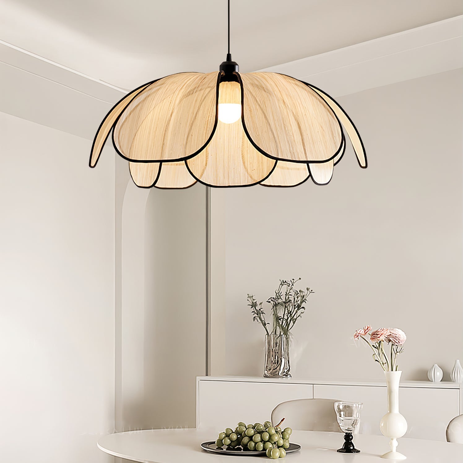 Elthaus Blossom Leaf Fiber Pendant Lamp-Neutral Decor