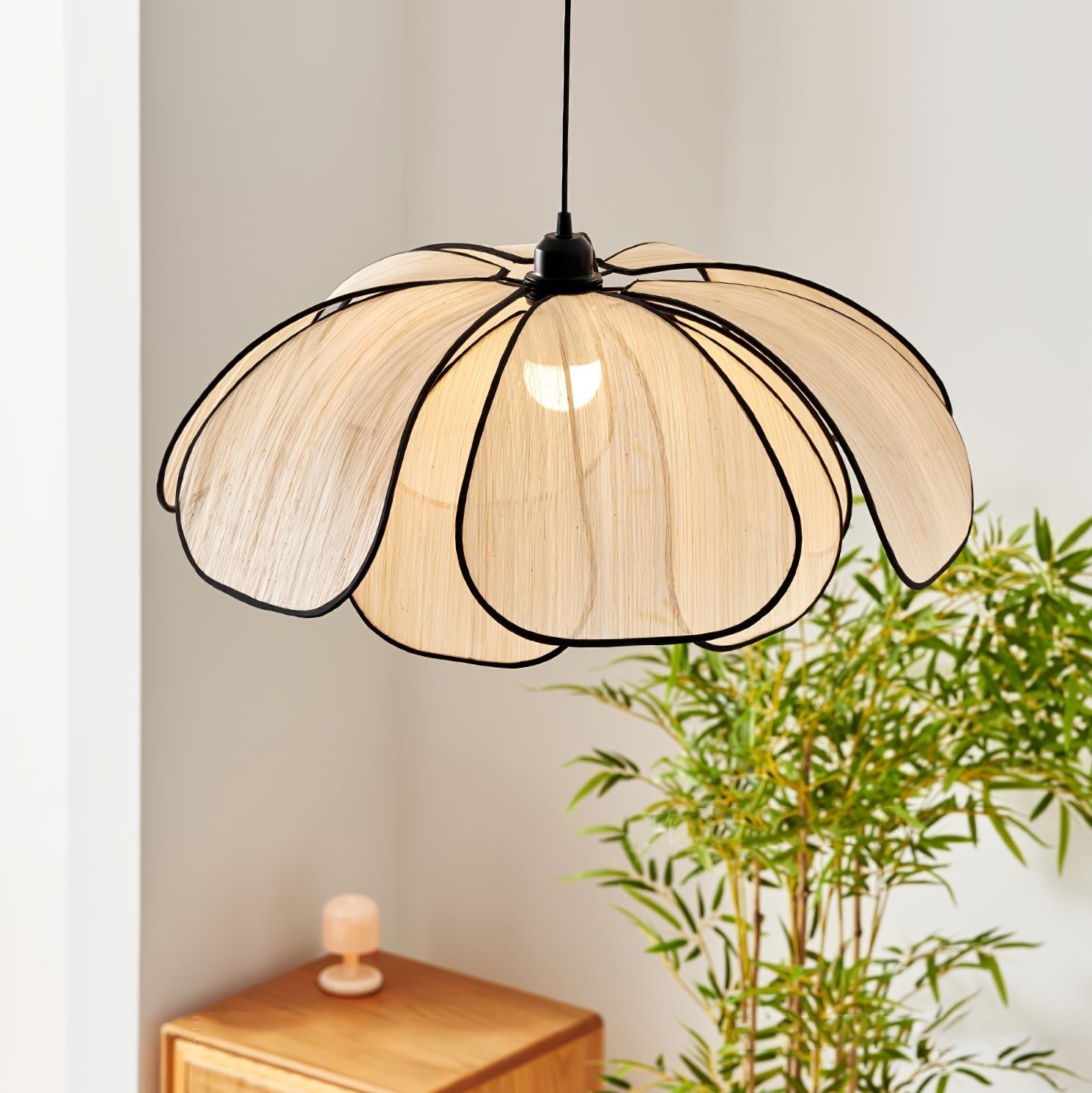 Elthaus Blossom Leaf Fiber Pendant Lamp-Neutral Decor