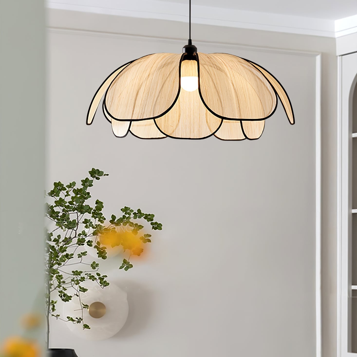 Elthaus Blossom Leaf Fiber Pendant Lamp-Neutral Decor