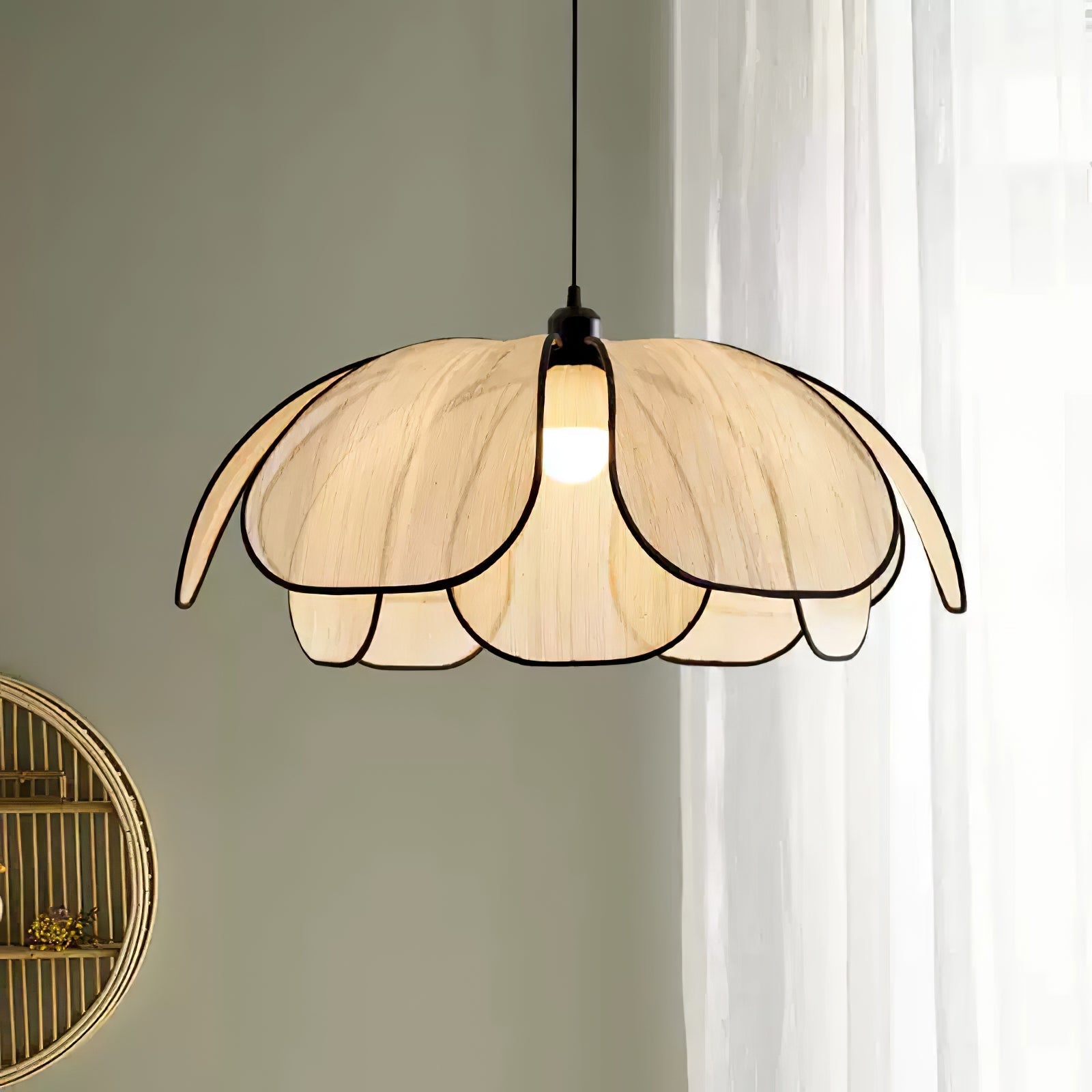 Elthaus Blossom Leaf Fiber Pendant Lamp-Neutral Decor