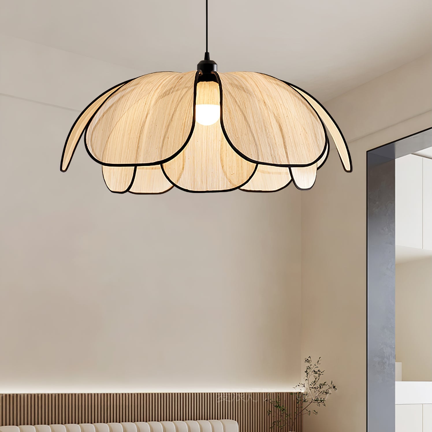 Elthaus Blossom Leaf Fiber Pendant Lamp-Neutral Decor