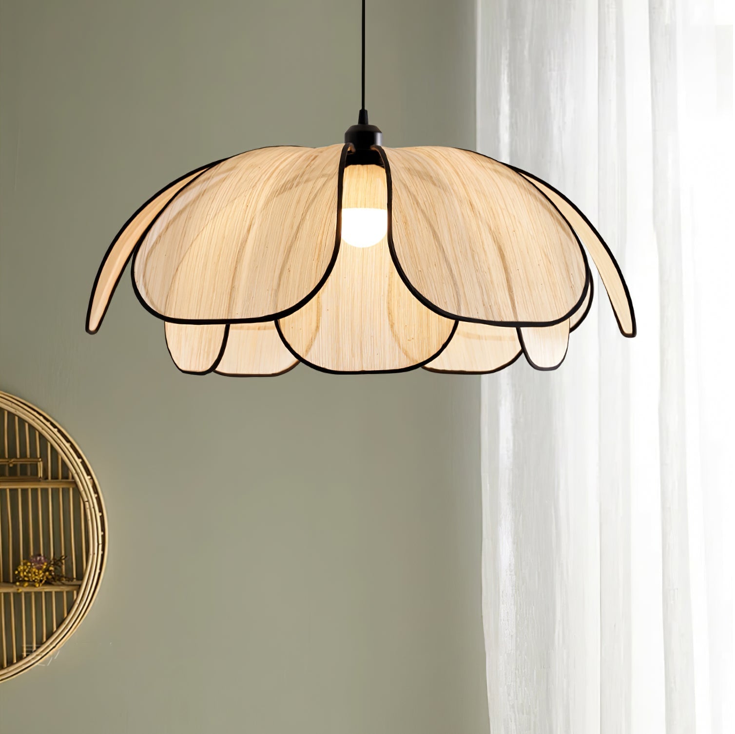Elthaus Blossom Leaf Fiber Pendant Lamp-Neutral Decor