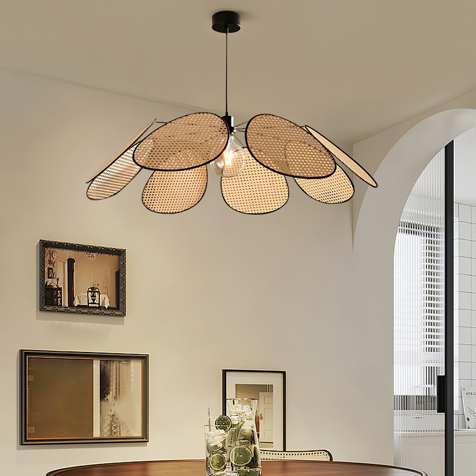 Orvara Blossom Petal Rattan Pendant Lamp-Neutral Decor