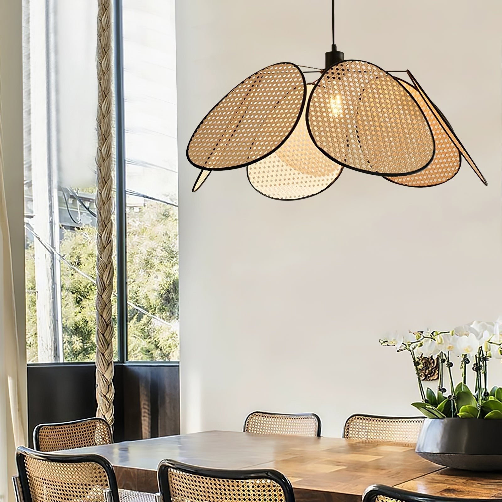 Orvara Blossom Petal Rattan Pendant Lamp-Neutral Decor