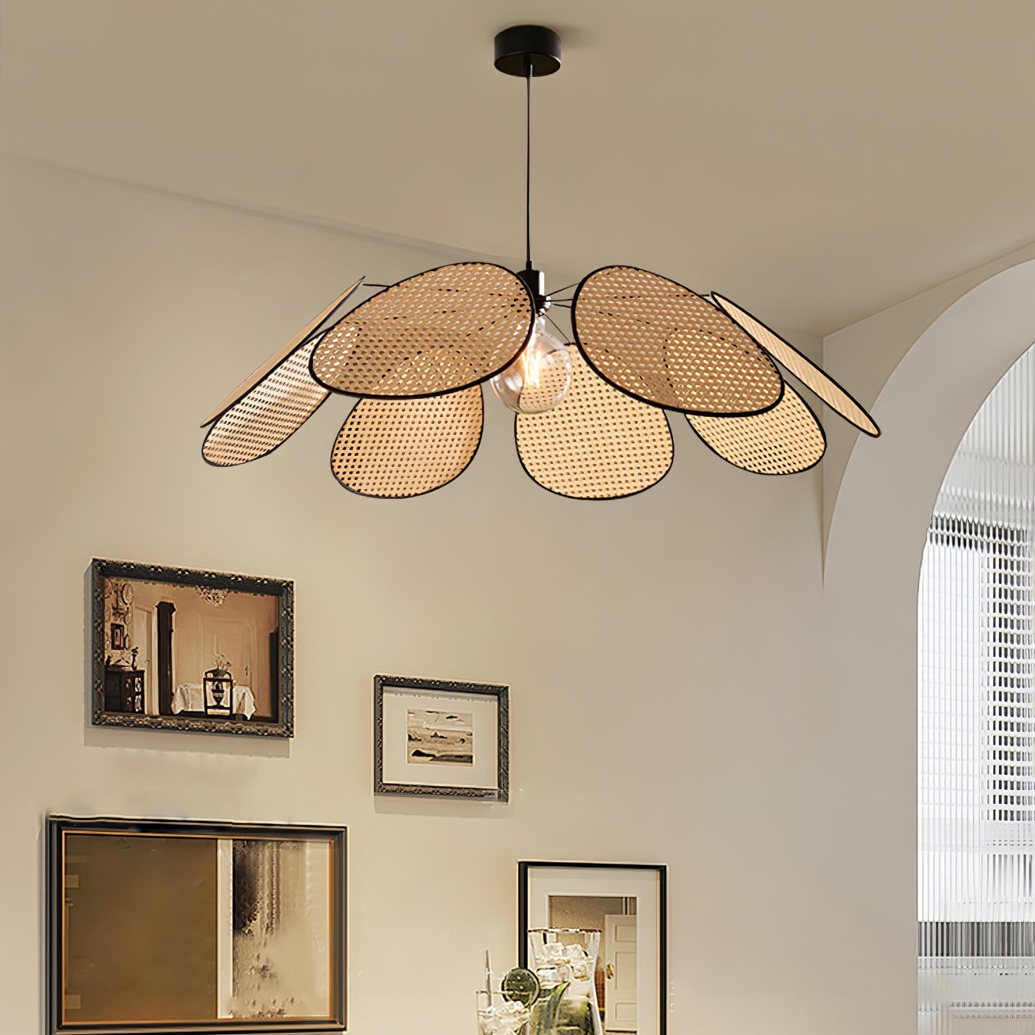 Orvara Blossom Petal Rattan Pendant Lamp-Neutral Decor