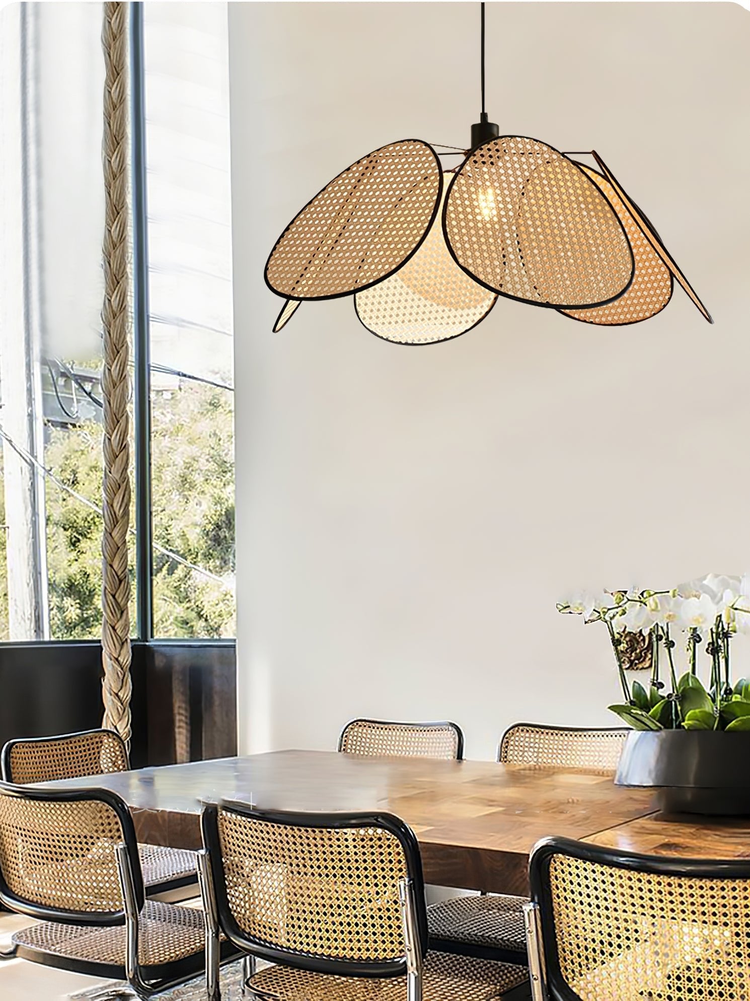 Orvara Blossom Petal Rattan Pendant Lamp-Neutral Decor