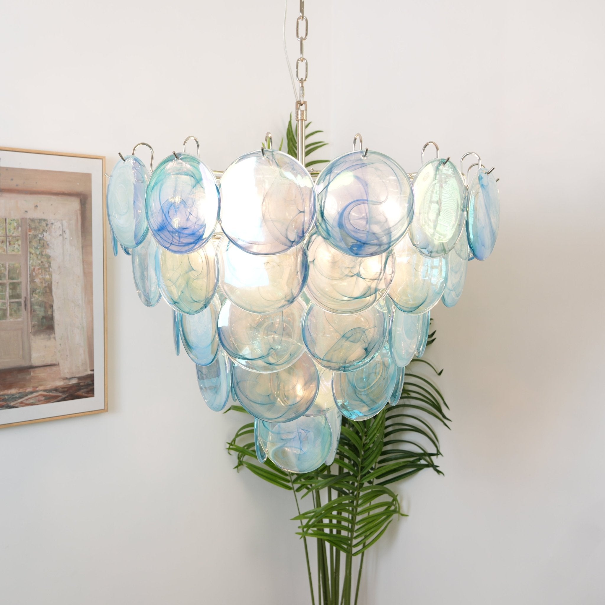 Aurora Chandelier Blue Murano Glass Disc Elegant-Neutral Decor