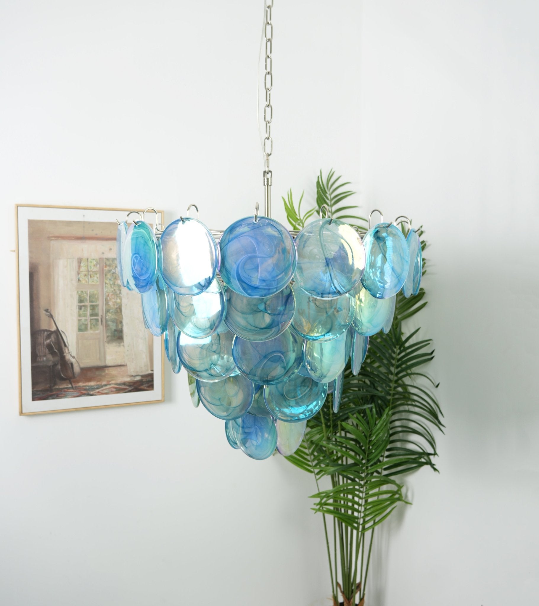 Aurora Chandelier Blue Murano Glass Disc Elegant-Neutral Decor