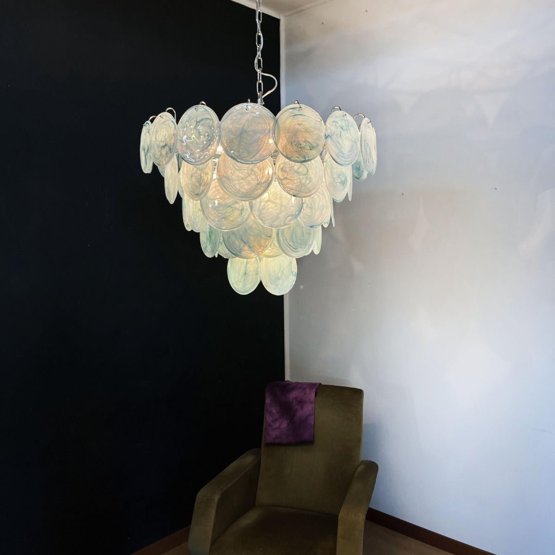 Aurora Chandelier Blue Murano Glass Disc Elegant-Neutral Decor