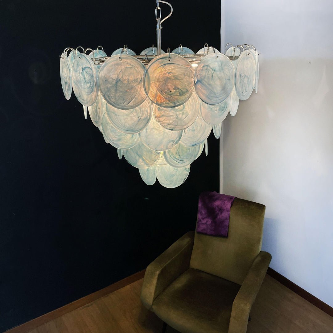 Aurora Chandelier Blue Murano Glass Disc Elegant-Neutral Decor