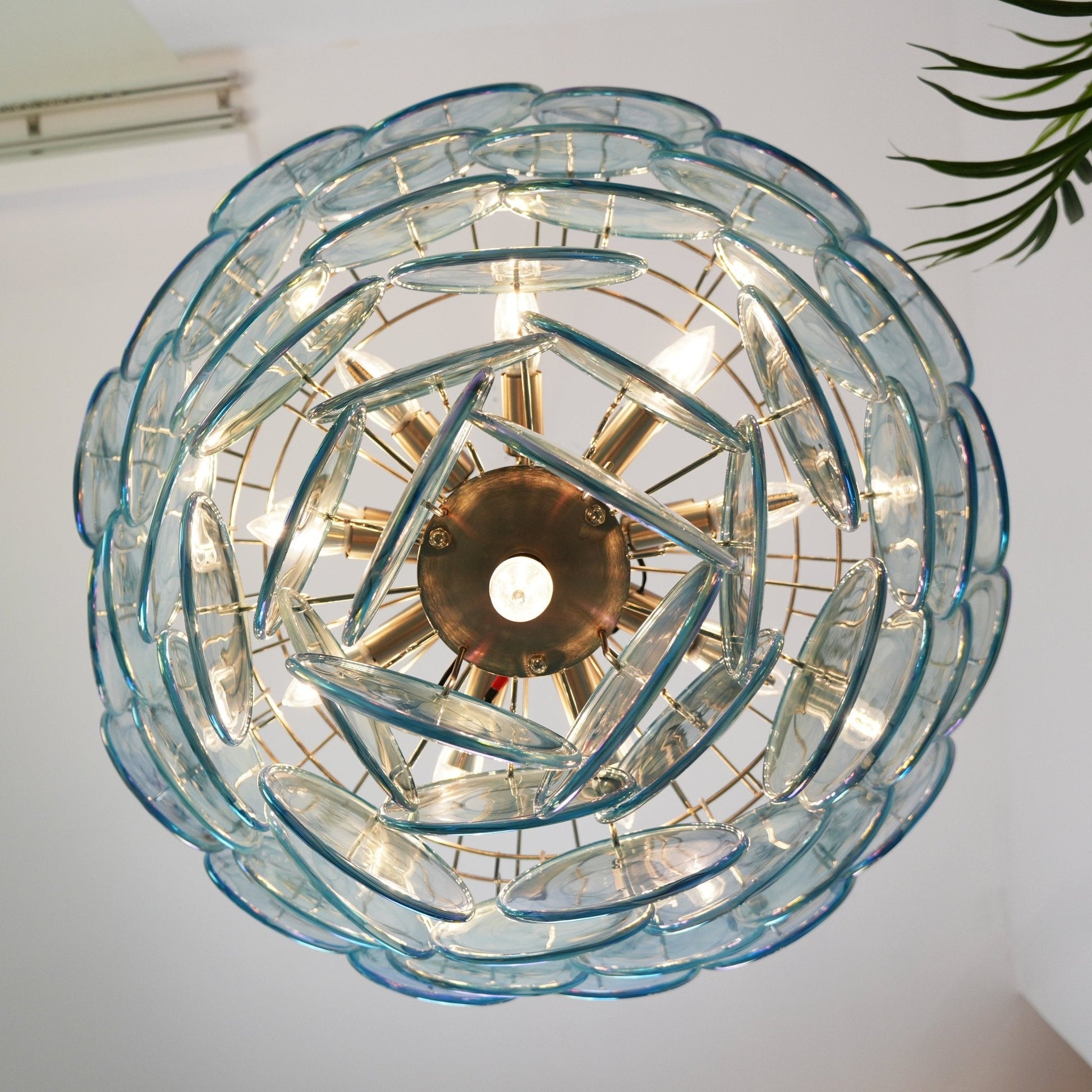 Aurora Chandelier Blue Murano Glass Disc Elegant-Neutral Decor