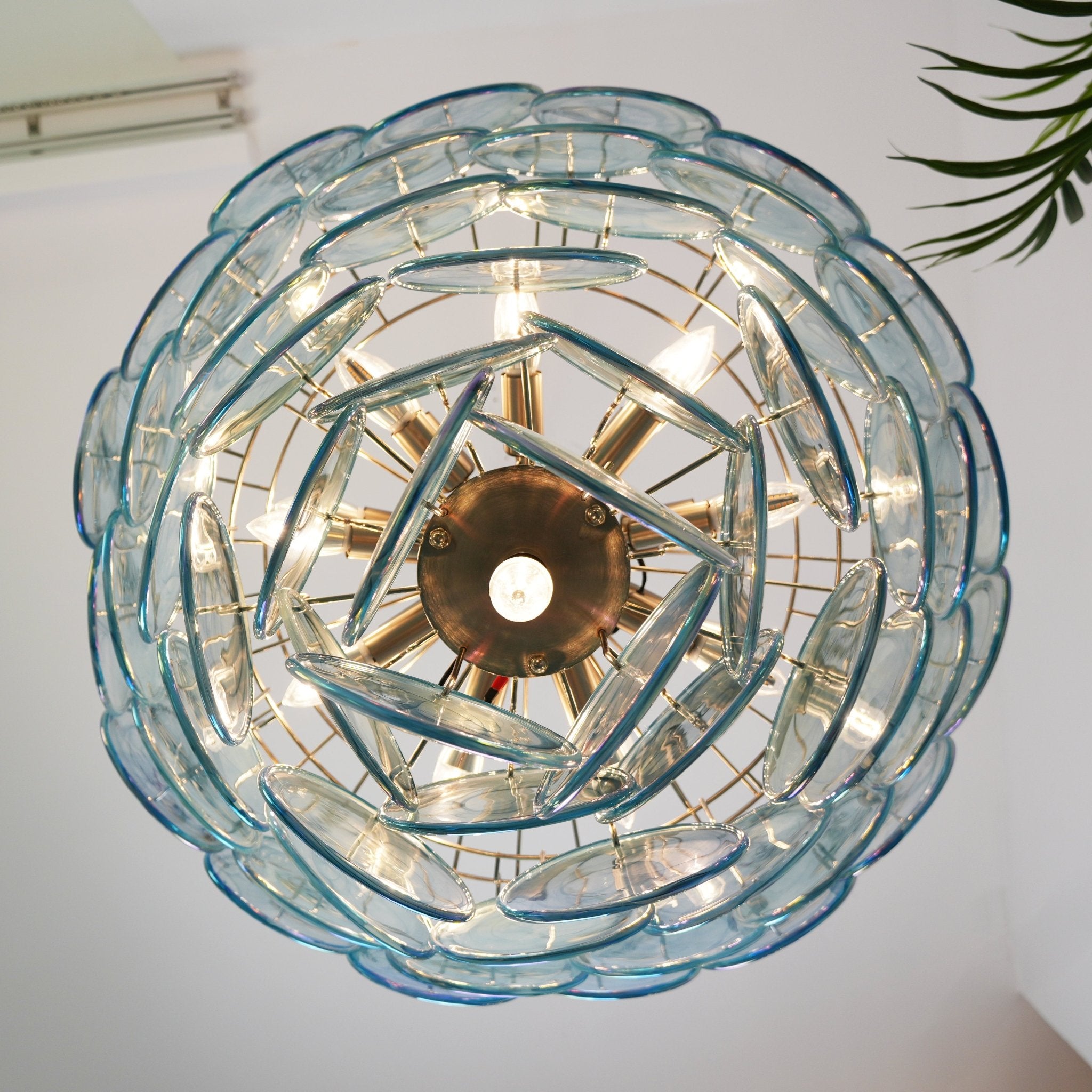 Aurora Chandelier Blue Murano Glass Disc Elegant-Neutral Decor
