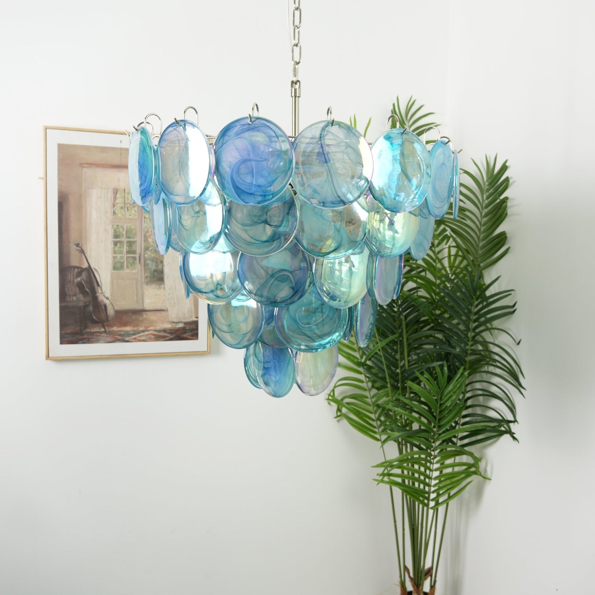 Aurora Chandelier Blue Murano Glass Disc Elegant-Neutral Decor