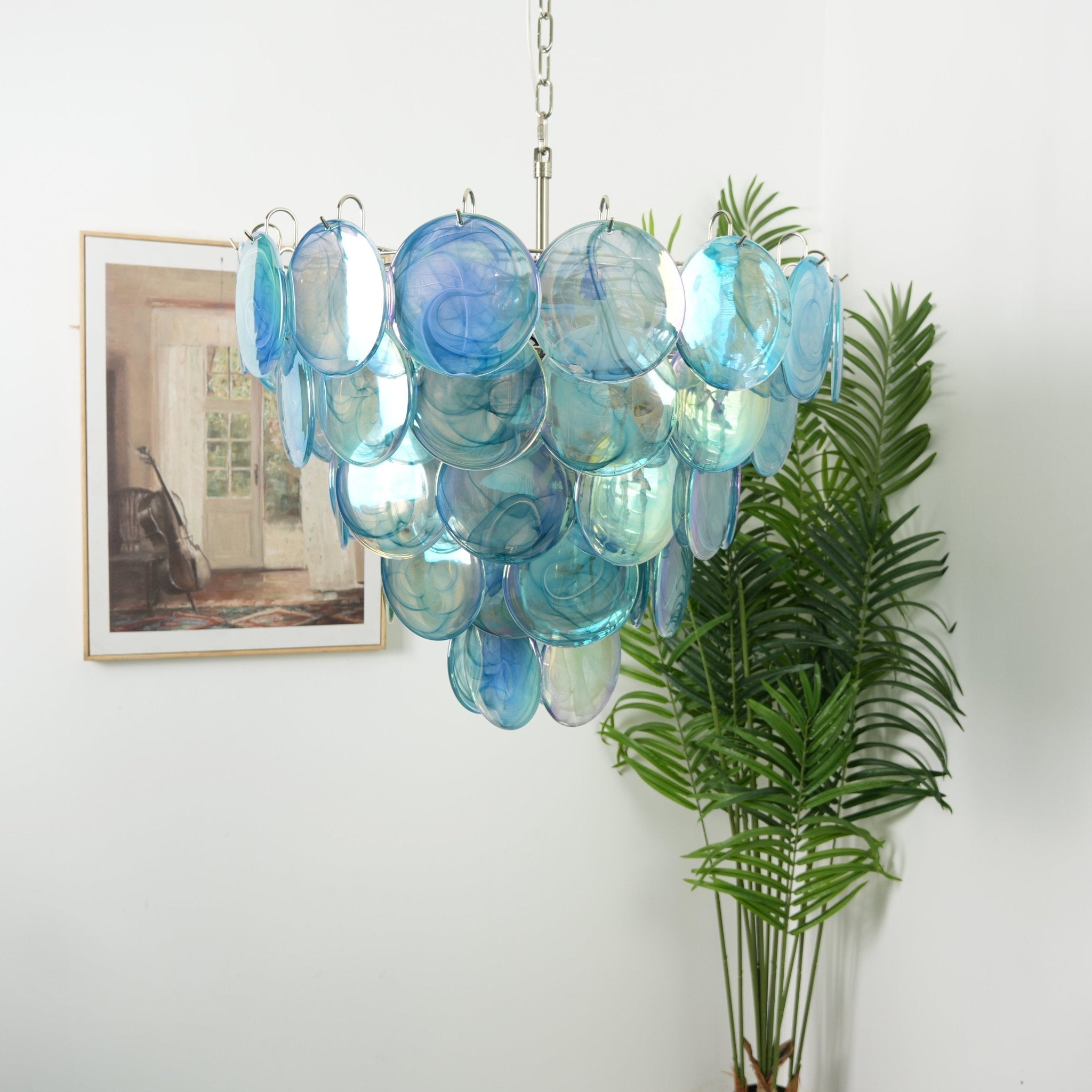 Aurora Chandelier Blue Murano Glass Disc Elegant-Neutral Decor