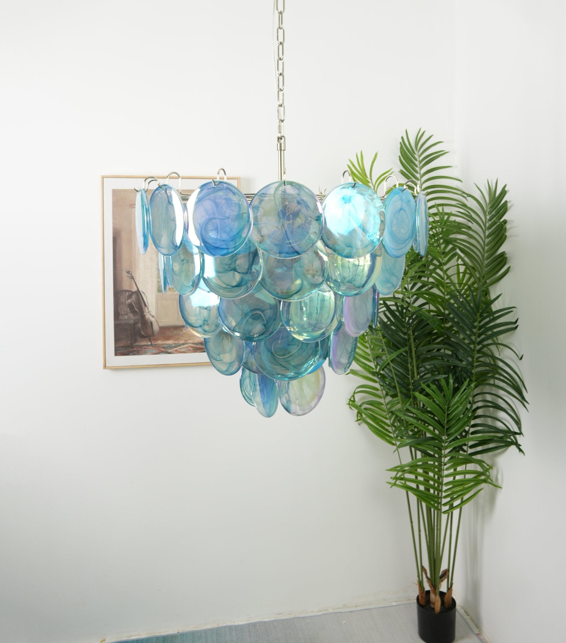 Aurora Chandelier Blue Murano Glass Disc Elegant-Neutral Decor