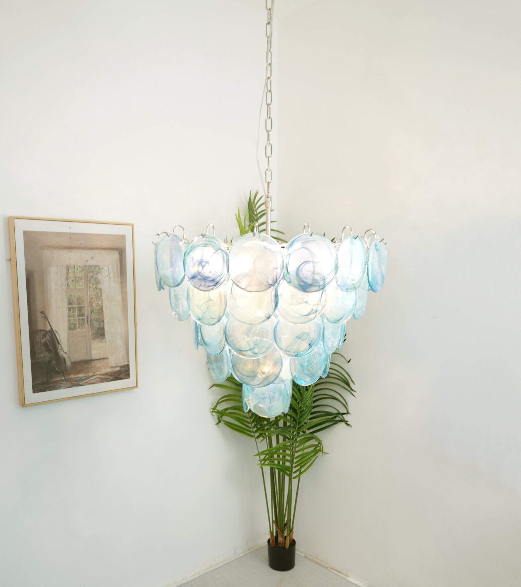 Aurora Chandelier Blue Murano Glass Disc Elegant-Neutral Decor