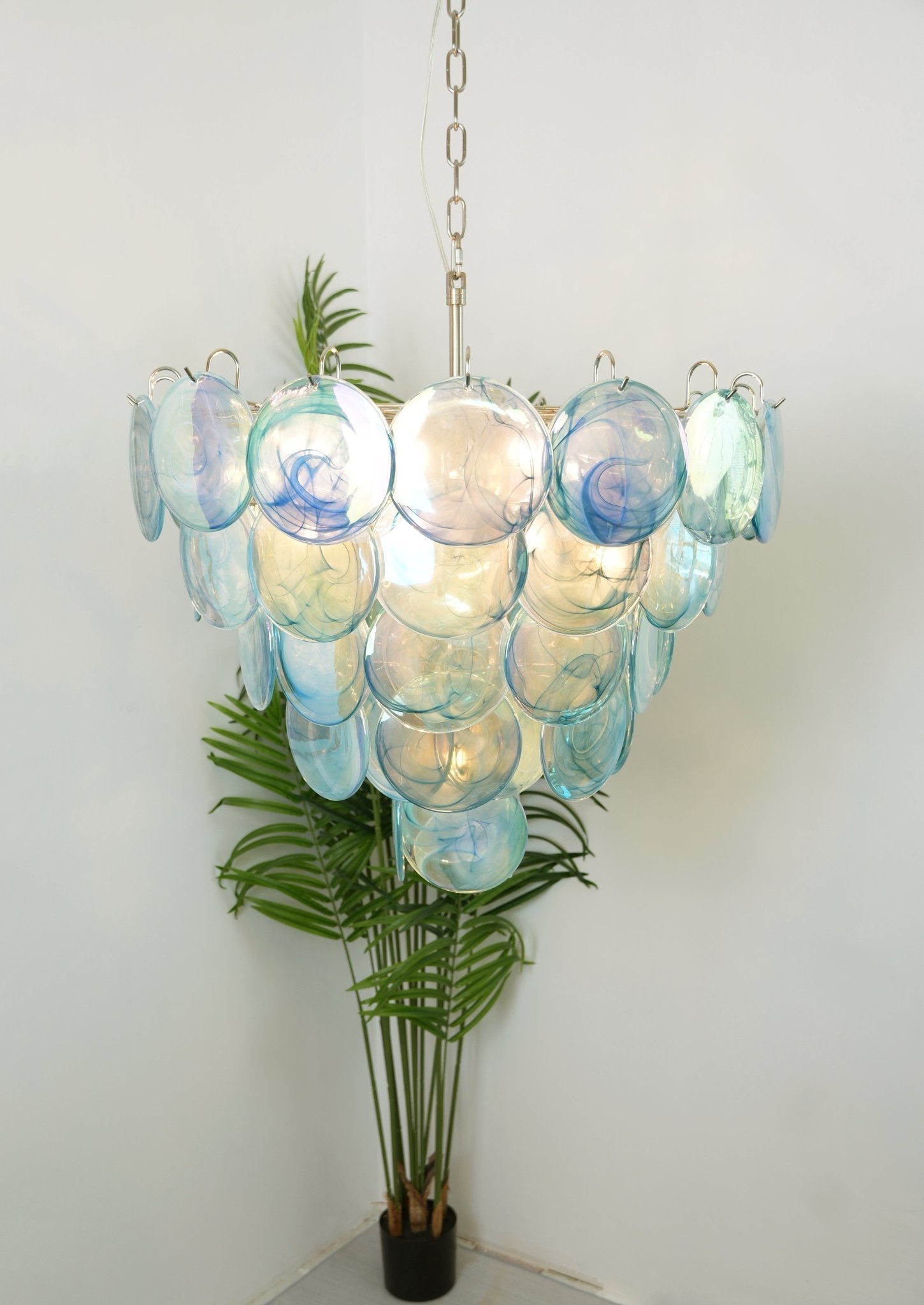 Aurora Chandelier Blue Murano Glass Disc Elegant-Neutral Decor