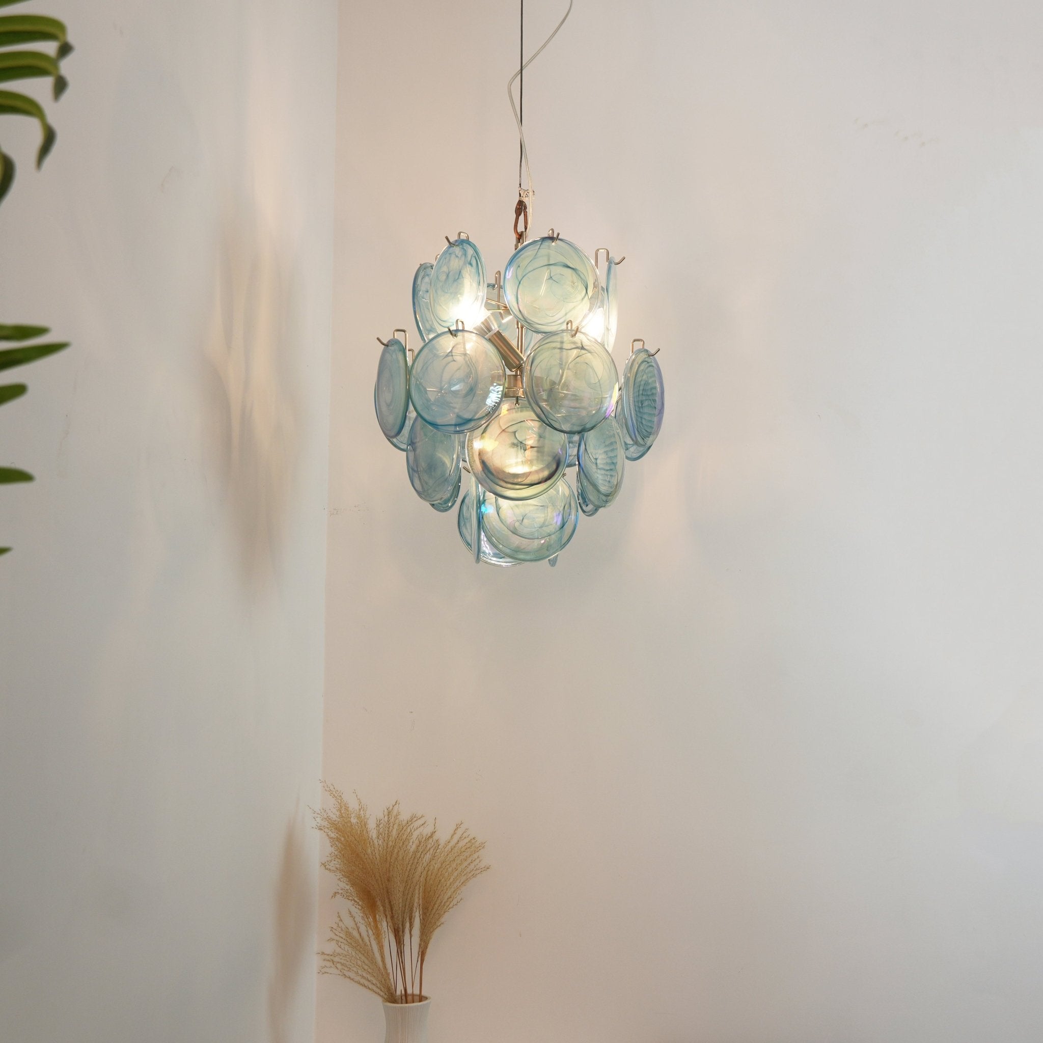 Aurora Chandelier Blue Murano Glass Disc Vintage-Neutral Decor
