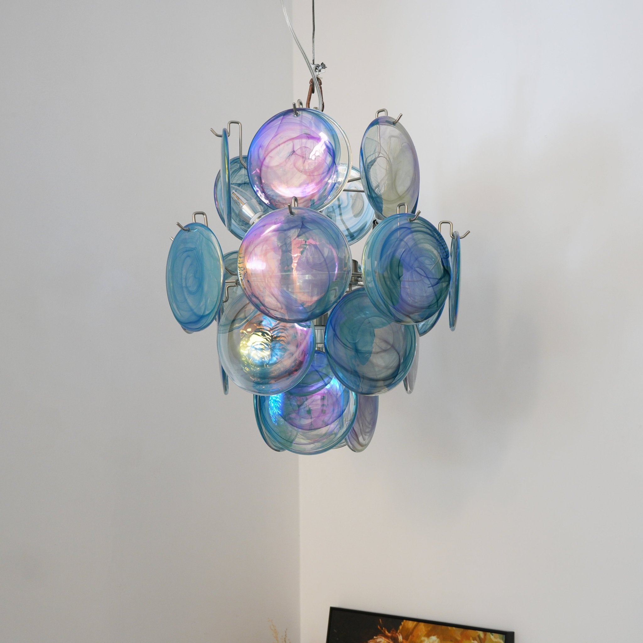Aurora Chandelier Blue Murano Glass Disc Vintage-Neutral Decor