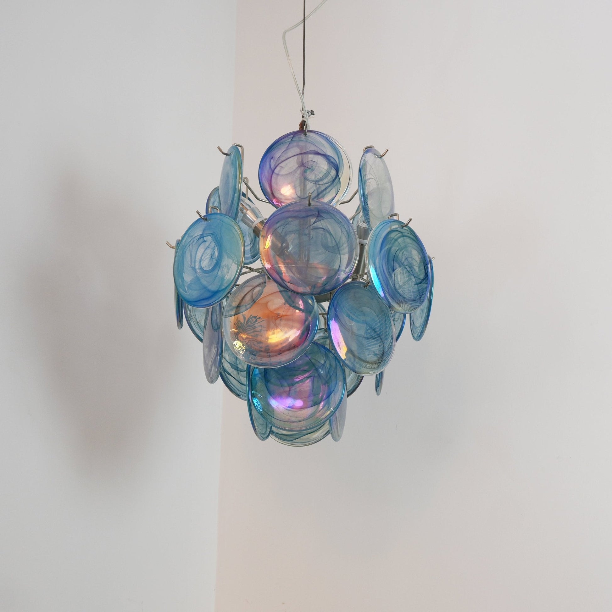 Aurora Chandelier Blue Murano Glass Disc Vintage-Neutral Decor