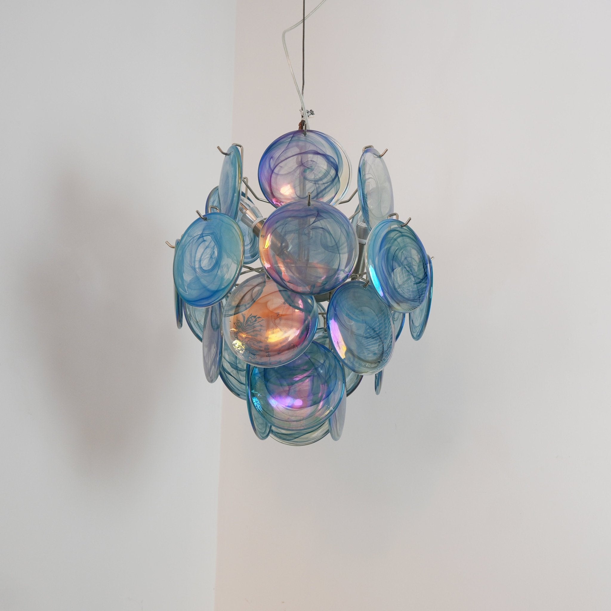 Aurora Chandelier Blue Murano Glass Disc Vintage-Neutral Decor