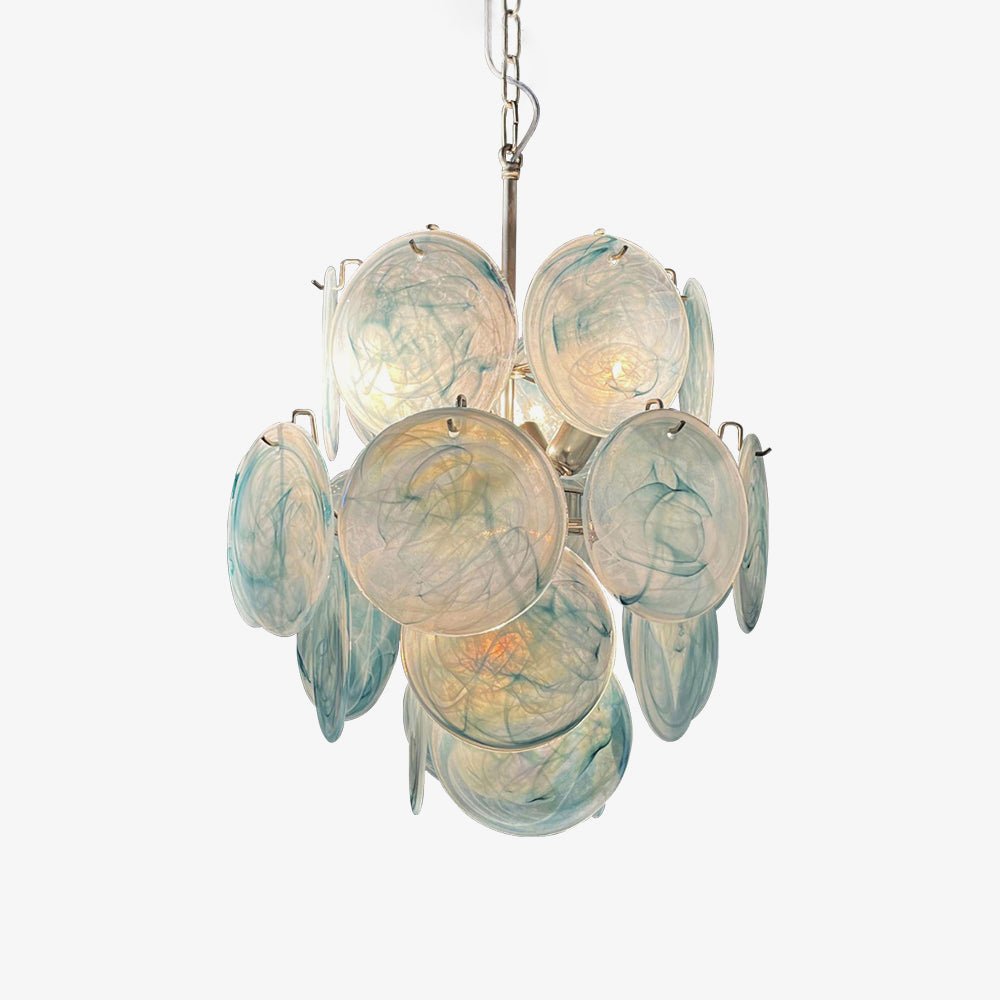 Aurora Chandelier Blue Murano Glass Disc Vintage-Neutral Decor