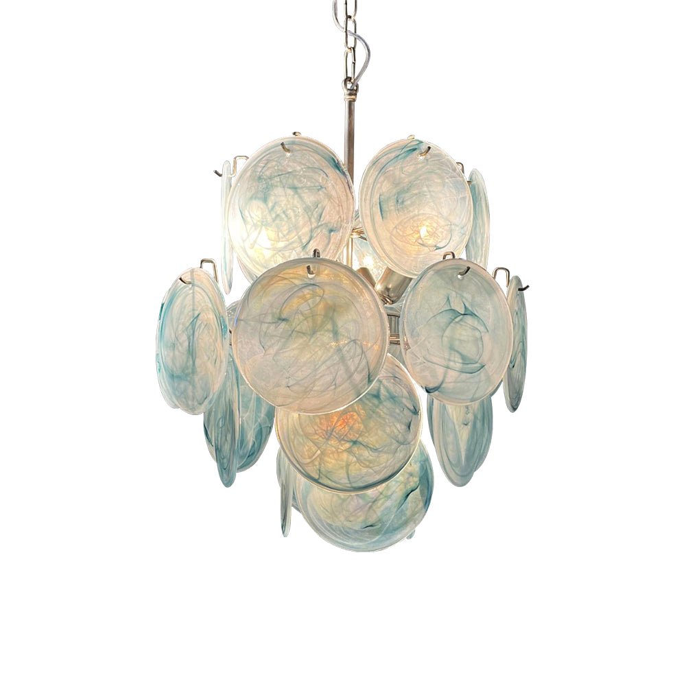 Aurora Chandelier Blue Murano Glass Disc Vintage-Neutral Decor