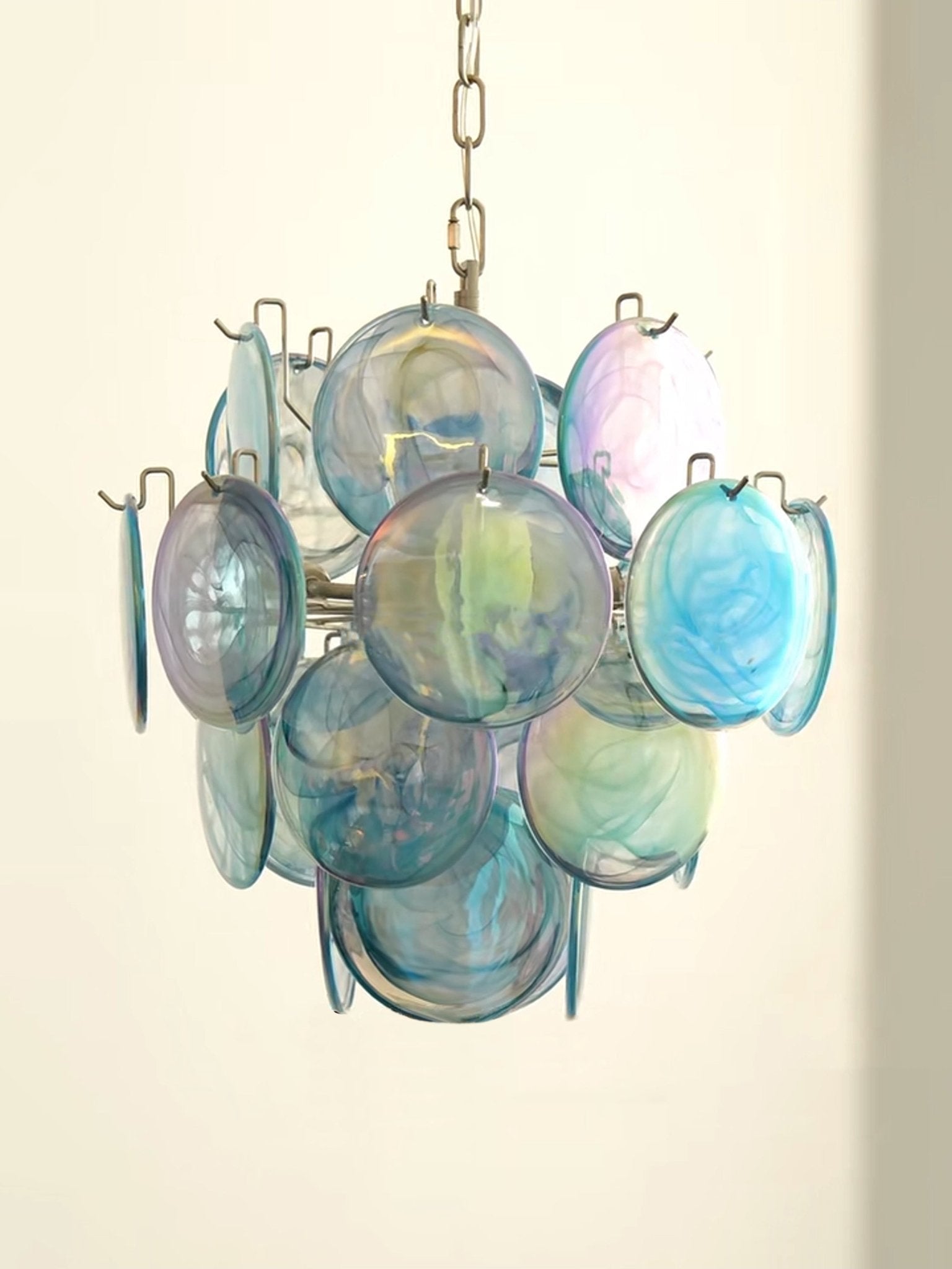 Aurora Chandelier Blue Murano Glass Disc Vintage-Neutral Decor